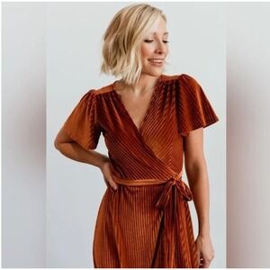 Baltic Born Andi Ribbed Velvet Wrap Maxi Dress Copper Rust Womens Small Flutter